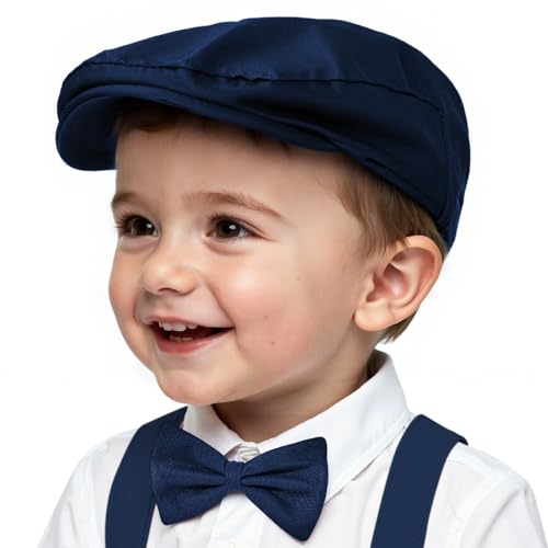 American Trends Baby Boy Newsboy Cap 2 Pack with Bow Tie - color: Navy Blue, size: 4-8 Years