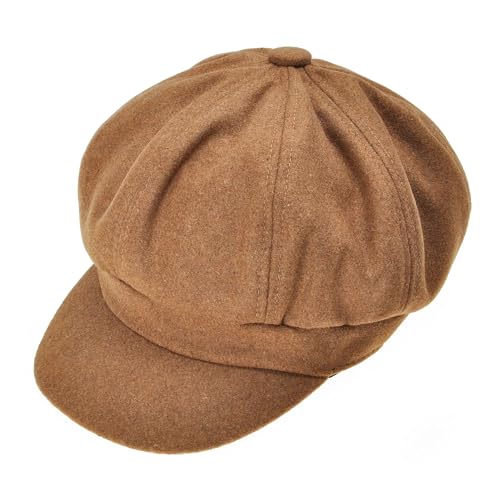 ZLYC Women Classic Newsboy Cap Visor 8 Panel Gatsby Cabbie Paperboy Hat - color: Camel