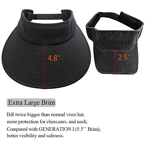 Sun Visor Hats Women Large Brim Summer UV Protection Beach Cap - color: Black