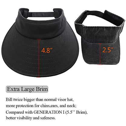 Sun Visor Hats Women Large Brim Summer UV Protection Beach Cap - color: Black