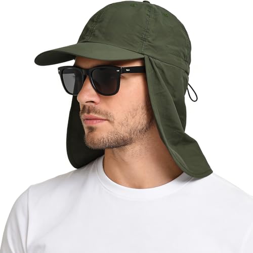 Baseball Sun Cap with Neck Flap, UPF 50+ Waterproof Sun Hat for Men Women - color: Army Green