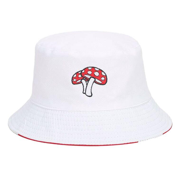 Bucket Hat for Women Men, Cotton Reversible Double Side Wear Sun Hats Beach Fisherman Hat - color: Mushroom Dots