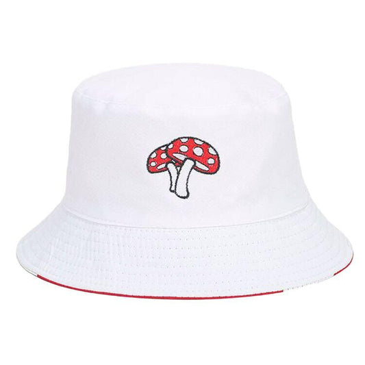 Bucket Hat for Women Men, Cotton Reversible Double Side Wear Sun Hats Beach Fisherman Hat - color: Mushroom Dots