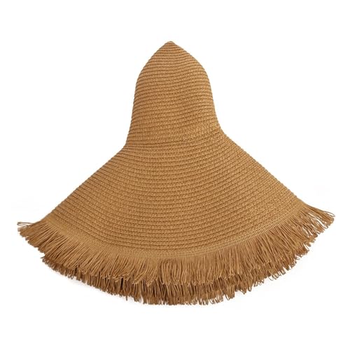 Womens Mens Wide Brim Straw Panama Hat Beach Sun Hat Summer Wide Brim Straw Roll up Hat Fisherman's UPF 50 - color: Beige 1