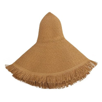 Womens Mens Wide Brim Straw Panama Hat Beach Sun Hat Summer Wide Brim Straw Roll up Hat Fisherman's UPF 50 - color: Beige 1
