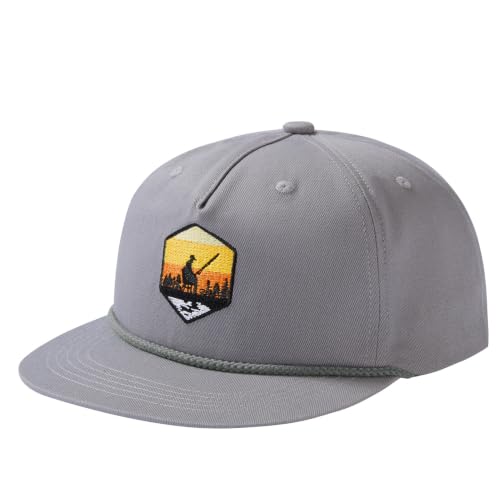 BASSDASH Embroidered Soft Top Flat Brim Duck Hat Snapback Cap for Hunting, Fishing, and Outdoor Activities - color: Grey/Sunset Fishing