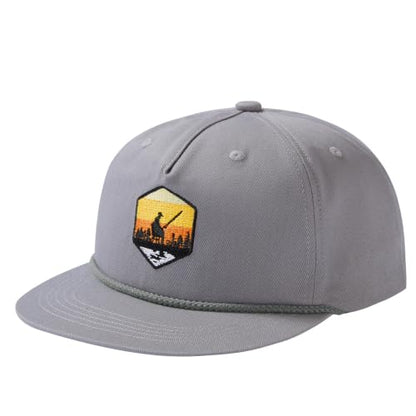 BASSDASH Embroidered Soft Top Flat Brim Duck Hat Snapback Cap for Hunting, Fishing, and Outdoor Activities - color: Grey/Sunset Fishing