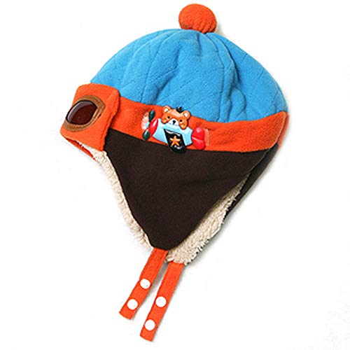 Toddlers Baby Girls and Boys Crochet Earflap Pilot Hats Beanie Cap Winter Warm Knit Caps Ear Protection Cap - color: Hat1-blue