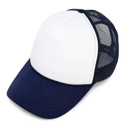 DALIX Two Tone Trucker Hat Summer Mesh Cap with Adjustable Snapback Strap - color: Navy Blue, size: One Size