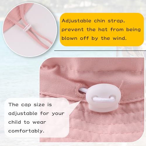 Peecabe Summer Baby Sun Hat for Boys Girls UPF 50+ Wide Brim Toddle Bucket Hat Adjustable Baby Beach Cap 0-8 Years - color: 2pcs-pink+purple, size: 2-8 Years