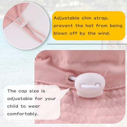 Peecabe Summer Baby Sun Hat for Boys Girls UPF 50+ Wide Brim Toddle Bucket Hat Adjustable Baby Beach Cap 0-8 Years - color: 2pcs-pink+purple, size: 2-8 Years
