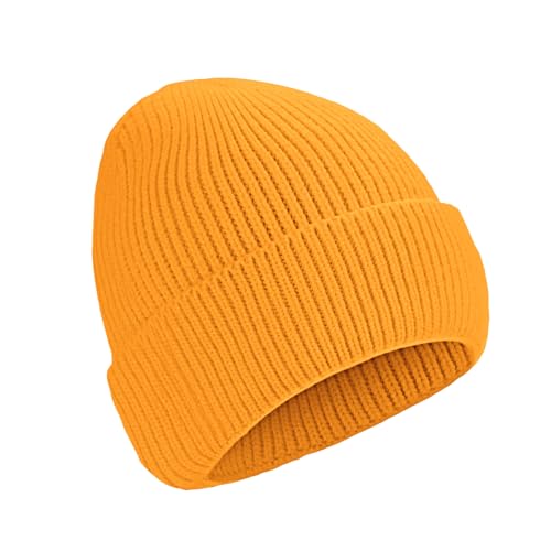 Beanie for Men Women Cuffed Thick Knitted Skull Cap Unisex Winter Hat - color: Orange