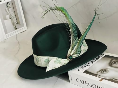 Classic Wide Brim Fedora Hat for Women Floppy Panama Hat for Party Wedding Fascinator Hat with Band Sun Protection 2025 - color: Green G