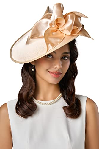 BABEYOND Derby Fascinators Hats for Women Wide Brim Tea Party Flower Hat - color: Champagne