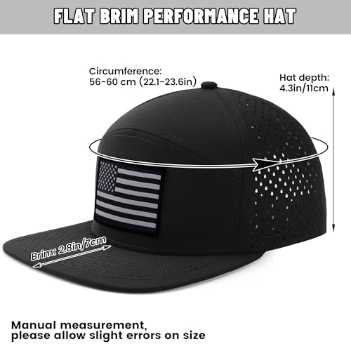 American Flag Baseball Cap, Flat Bill Brim Hat for Men Women, Patriotic Mesh Snapback Hats - color: Black