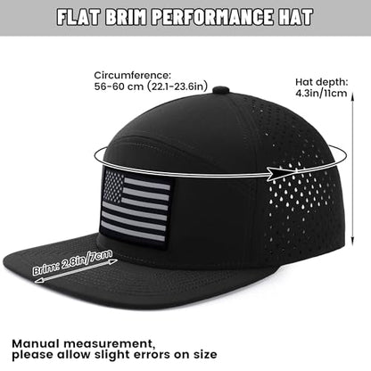 American Flag Baseball Cap, Flat Bill Brim Hat for Men Women, Patriotic Mesh Snapback Hats - color: Black