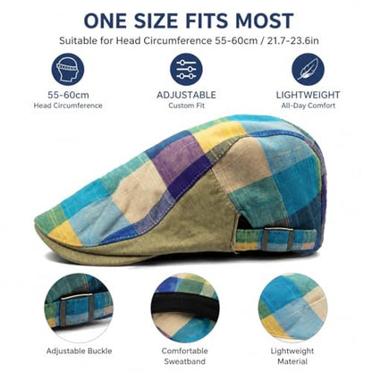 Men's Plaid Striped Newsboy Ivy Flat Driving Golf Cap - color: 7#
