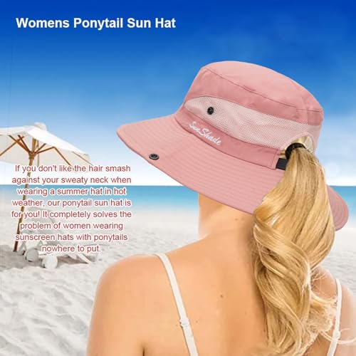 Womens Summer Sun Hat Beach Hat Wide Brim Outdoor UV Protection Bucket Hat - color: Solid Pink