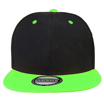 Falari Wholesale 12 Pack Snapback Hat Cap Hip Hop Style Flat Bill Blank Solid Color Adjustable Size - color: 12-pack Black/Green