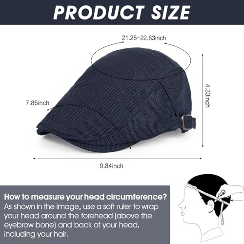 3Pcs Cotton Newsboy Hat for Men Cool Adjustable Flat Cap - color: Wy1-black+white+navy