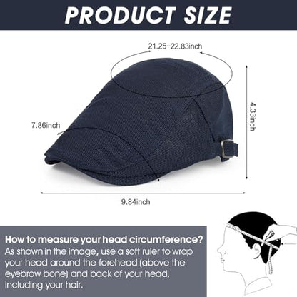 3Pcs Cotton Newsboy Hat for Men Cool Adjustable Flat Cap - color: Wy1-black+white+navy