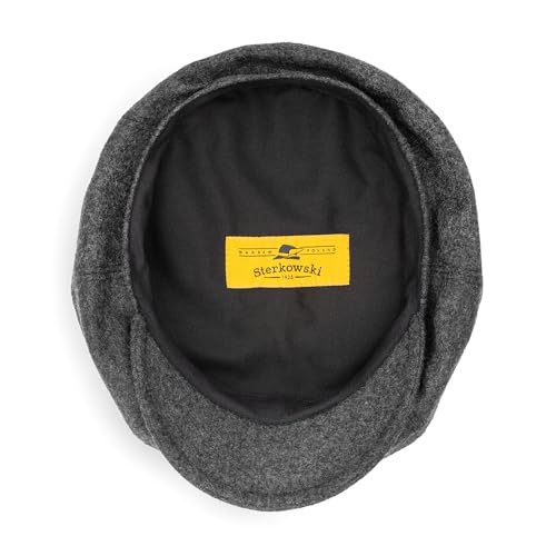 Sterkowski Peaky | 100% Wool Newsboy Cap for Men and Women | Warm Classic Elegant Paperboy Cap - color: Dark Grey, size: 7 5/8