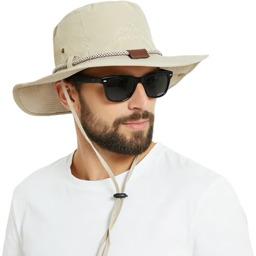 Waterproof Wide Brim Bucket Sun Hat Boonie Hat for Men & Women - color: D Beige