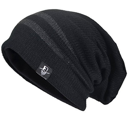 VECRY Mens Slouchy Beanie Knit Skull Cap Long Baggy Hip-hop Winter Summer Hat B305 - color: Stripe-black, size: Large