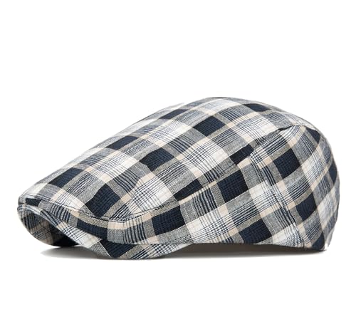QHFHULV Newsboy Cap for Men Cotton Flat Gatsby Ivy Golf Cabbie Driving Hat - color: Plaid Black White