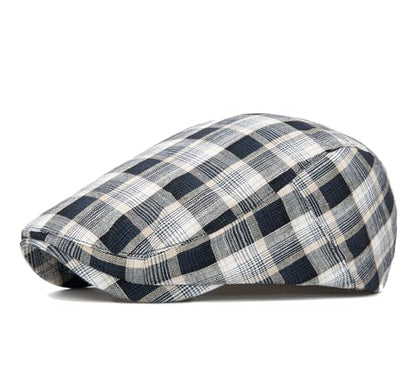 QHFHULV Newsboy Cap for Men Cotton Flat Gatsby Ivy Golf Cabbie Driving Hat - color: Plaid Black White