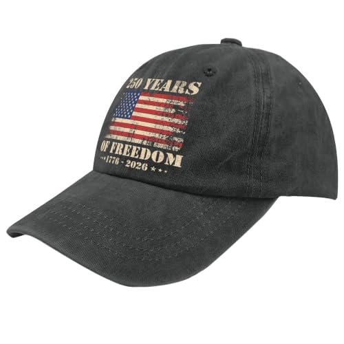 Vintage 250 Years of Freedom Hat 1776–2026, USA Flag Patriotic Distressed Dad Hat Adjustable Baseball Cap for Men Women - color: Allblack