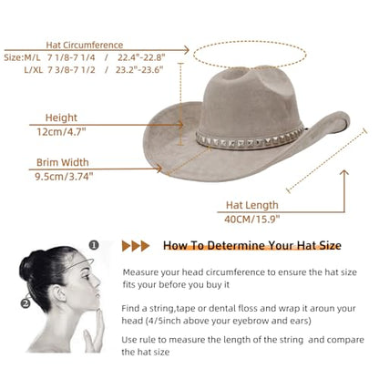 Cowboy Hat for Men and Women - Cattleman Wide Brim Western Cowgirl Hat with Gift Packaging - color: Grey, size: 7 1/8-7 1/4