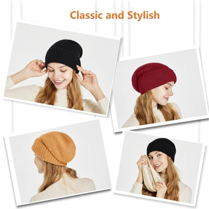 Facecozy Satin Lined Beanie for Women Soft Satin Lining Slouchy Winter Hats - color: Wine Red