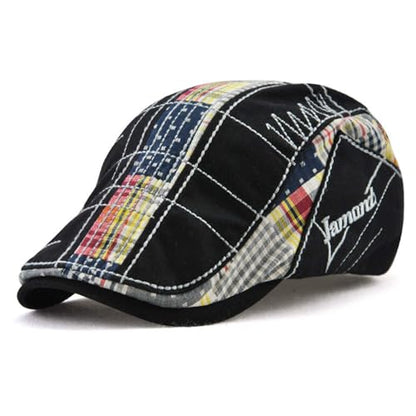 MOACC M Men Beret Hat Cotton Buckle Adjustable Newsboy Hats Cabbie Gatsby Cap - color: Hat-t1-black(white Line)