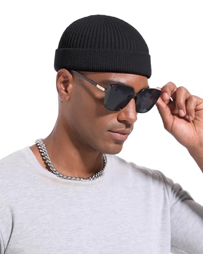 Short Beanie for Men Women, Wool Knit Cuff Winter Fisherman Hats - color: 1pcs-black