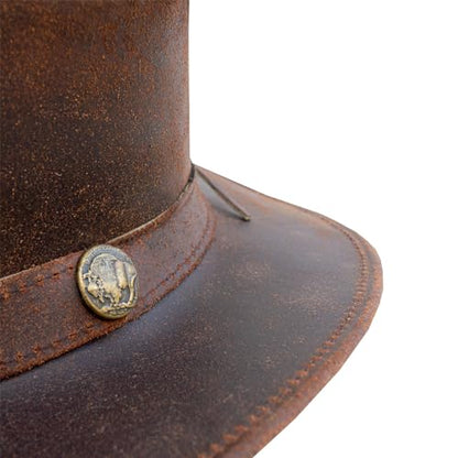 Leather Cowboy Hat for Men Women Western Australian Outback Hat with Shapeable Wide Brim, Aussie Style Leather Hat - color: Brown, size: Medium