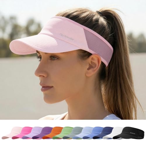 Sport Sun Visor Hat for Women Men - Lightweight Stretchy Polyester Spandex Quick Dry Sweatband Wrinkle Resistant - color: Pink, size: Medium