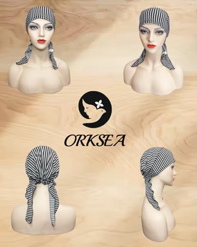 Chemo Headwear for Women Pre-Tied Head Scarf Coverings Scarves - color: Black Stripe
