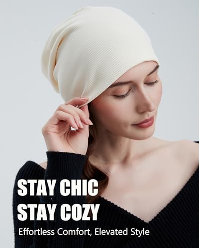 vidsel Slouchy Beanie Hats for Women & Men Cotton Knit Cuffed Skull Cap - color: 1-creamy Apricot