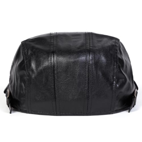 Newsboy Cap for Men, Flat Cap, PU Leather Hat - color: Buckle| Black