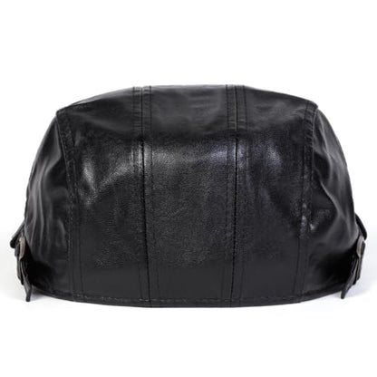 Newsboy Cap for Men, Flat Cap, PU Leather Hat - color: Buckle| Black