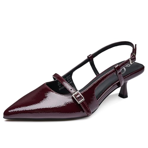 Trary Slingback Heels for Women - Pointed Toe Pumps, Comfortable & Stylish for Parties & Work - 3.2inch High Heels, Rhinestone & Glitter Dressy Shoes - color: Patent Red-b, size: 7