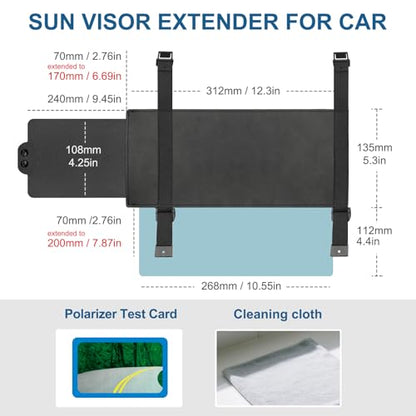 Veharvim Sun Visor Extender for Car (Polarized, UV400, PC Lens, Side Sunshade, Straps&Adjusters), Car Visor Extender Sun Blocker, Visor Extender Attachment, Anti-Glare for Safe Driving(Passenger Side) - size: Passenger Side