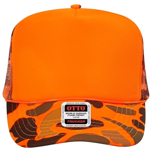 BROTHER TRUCKERS The World's Greatest Camouflage Patterned Trucker Hat Blanks - Wholesale Bulk Unisex Snapback Hats - color: Orange Camo Poly