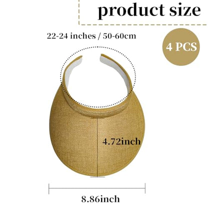 Women's Sun Visor Hats, 4 Pack Wide Brim UV Protection Empty Top Linen Visors Clip-on Headband Style Beach Hats for Women - color: White, Pink, Purple, Light Yellow