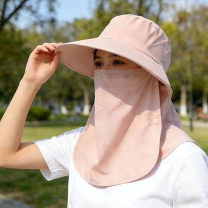 UPF 50+ 3-in-1 Sun Hat for Women, Wide Brim UV Protection Visor Hat with Detachable Neck Flap & Face Cover - color: Blue