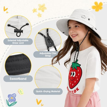 ZOORON Kids UPF 50+ Sun Hat for Boys Girls Wide Brim Lightweight Bucket Hat for Hiking Beach Safari, Quick Dry Adjustable - color: 1pack-white