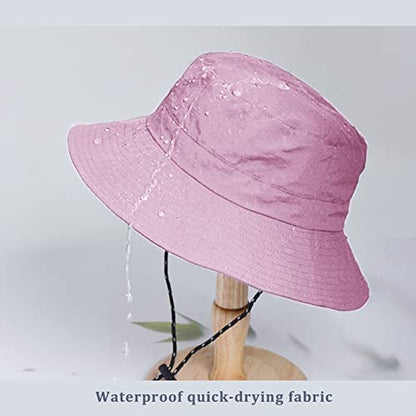 Waterproof Bucket Hat for Women and Men - UV Protection Beach Sun Hat Fishing Safari Boonie Hat Rain Hat Adjustable Packable - color: Pink - Waterproof