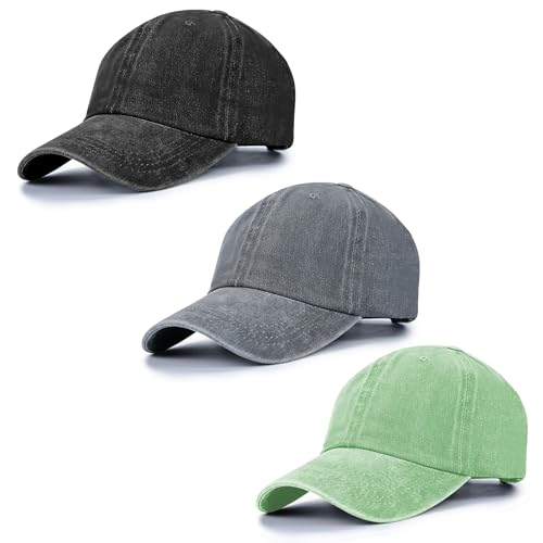 Baseball Cap Unisex Vintage Washed Distressed Cap,Retro Adjustable Dad Hats,Baseball Hat for Men Women - color: 3pcs-black+g+light Green