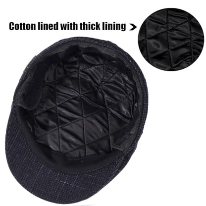 Men's Newsboy Hat with Earflaps Flat Ivy Caps Irish Cabbie Cap - color: Dark Square